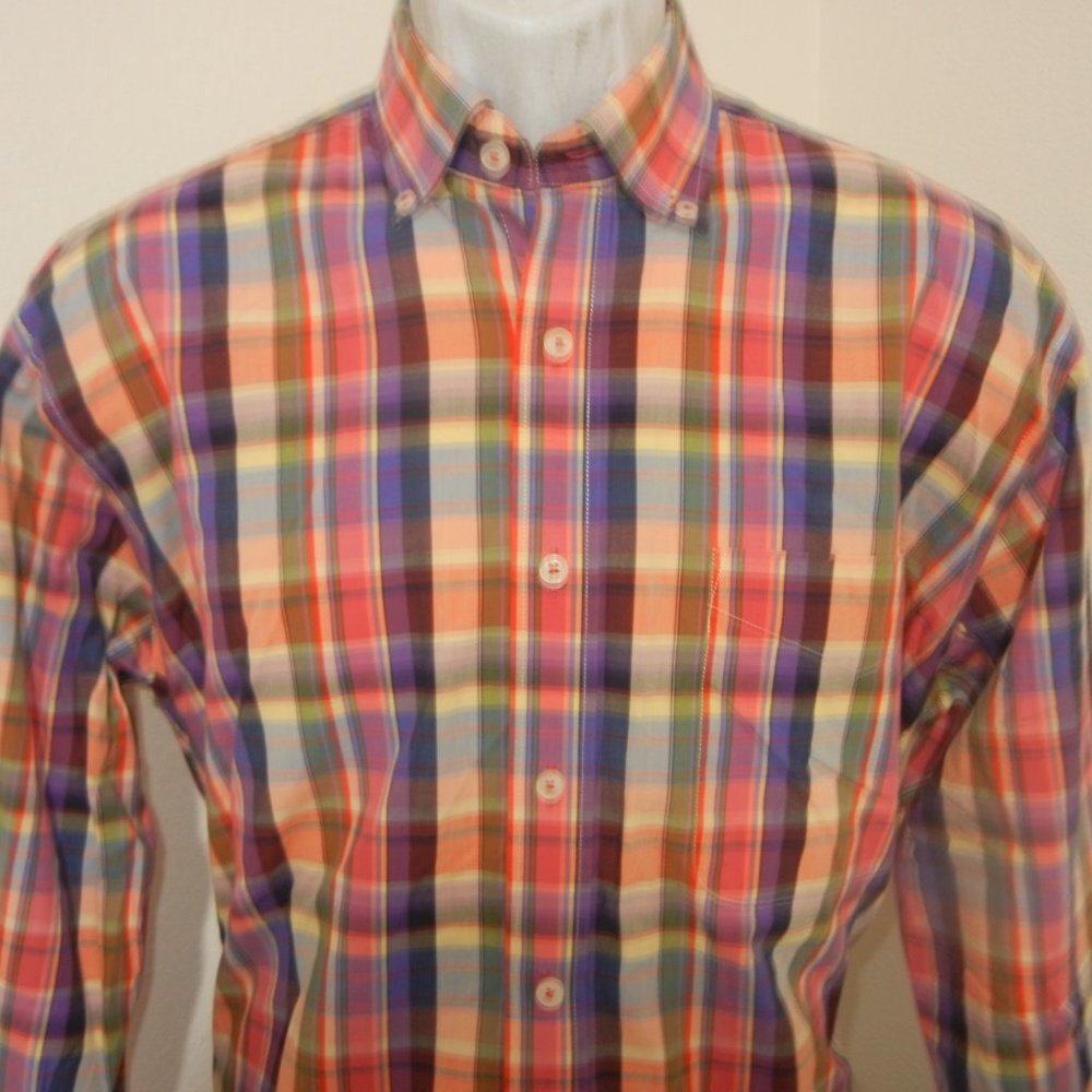 MENS ALAN FLUSSER BUTTON UP SHIRT PLAID FLIP‎ CUFF~Size Medium